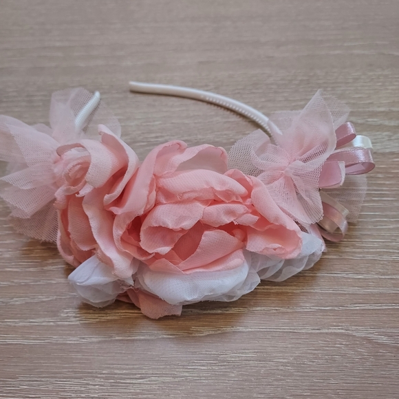 Handmade Pink and White Floral Kids Headband - Picture 1 of 5